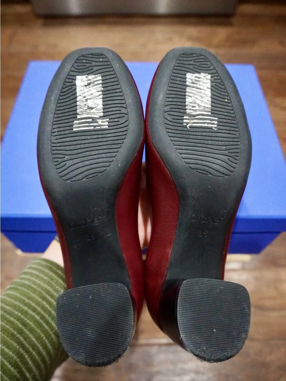 Elegant Burgundy Genuine Leather Square Toe Block Heel Pumps US 4 but Fit US 5